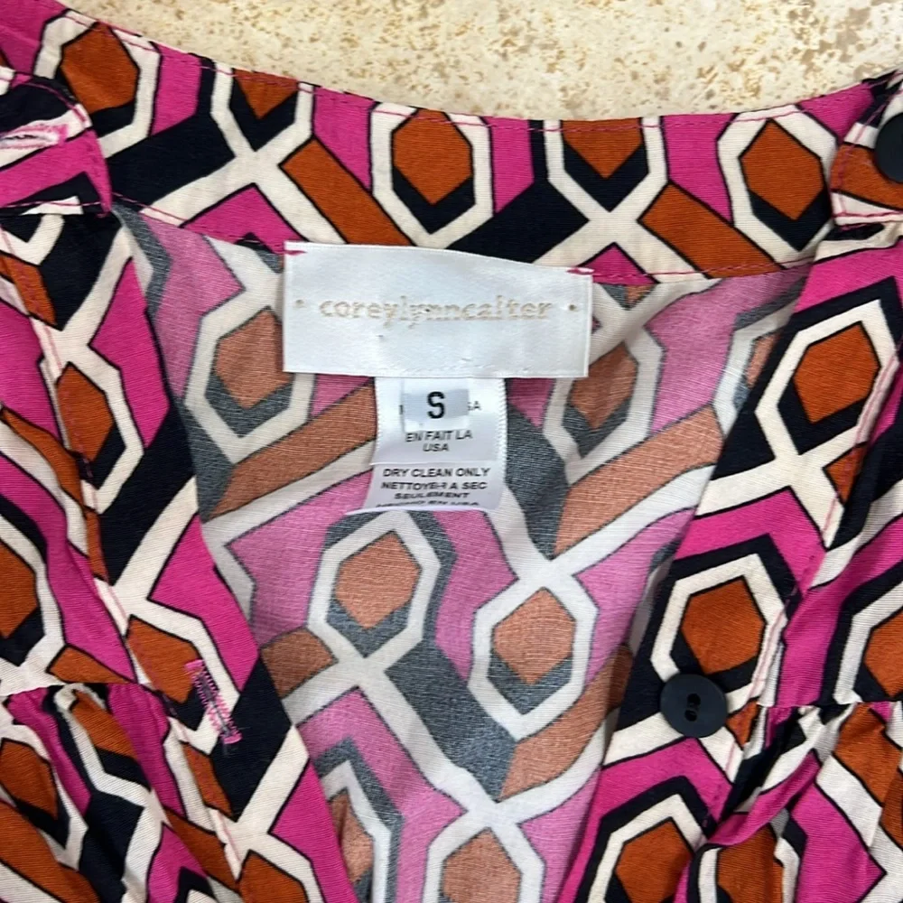 Anthro Corey Lynn Calter Annabel Geometric Midi Shirtdress Dress Pink Orange S - Picture 6 of 8